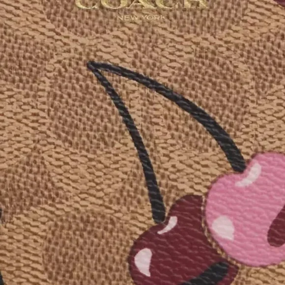 Coach Corner Zip Wristlet In Signature Canvas With Cherry Print - Picture 7 of 7